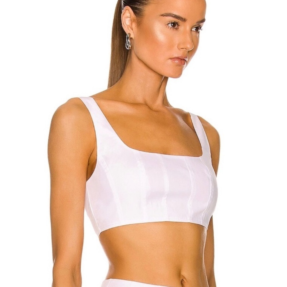 Staud Wells Corset Crop Top In White - Picture 2 of 7
